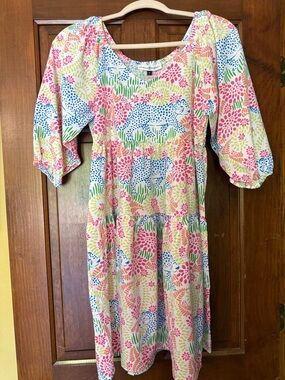 Bright Leopard & Floral Tiered Cotton Dress
